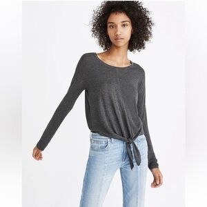 Madewell Gray Modern Tie Front Sweater Size XL Grey Crew Neck‎ Tie Long Sleeve